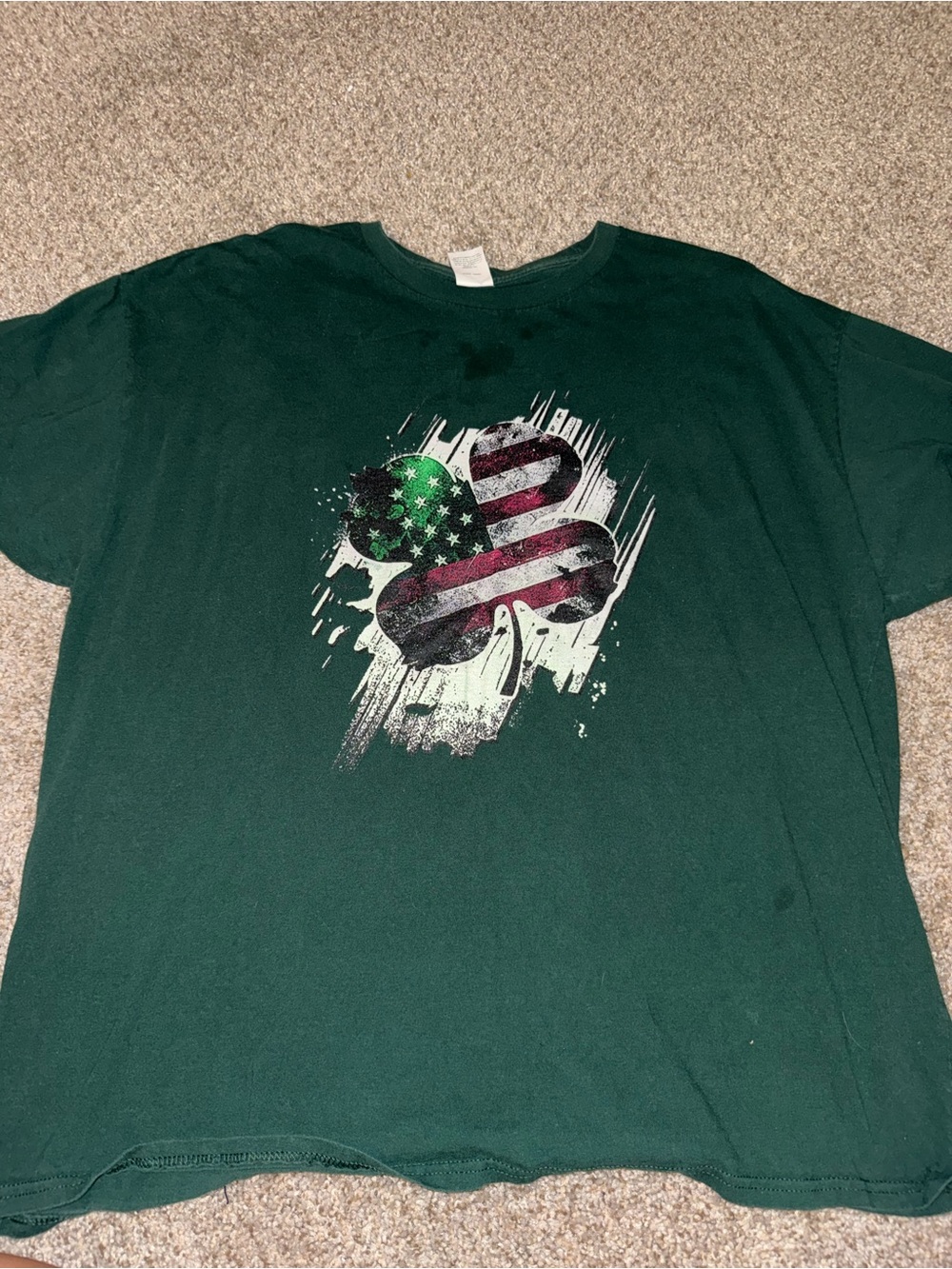 Hanes Dark Green Short Sleeve Tee with Flag Shamrock Graphic